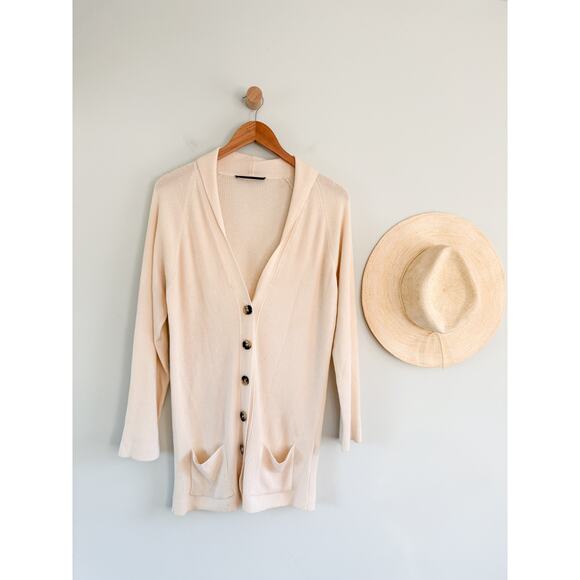 Jenni Kayne | Silk Cashmere Blend Cream Long Cardigan | Sz M - Picture 1 of 9